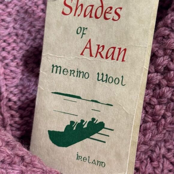 NWT Shades of Aran Ireland Merino Wool Cable Knit Hoodie Cardigan Sweater S Pink - Picture 10 of 10